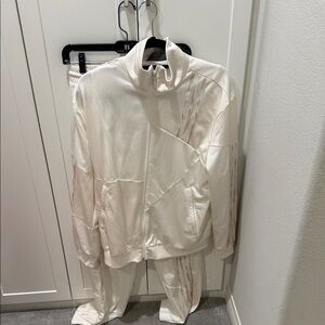 Adidas Cream Zip-Up Track Jacket and Pants Set